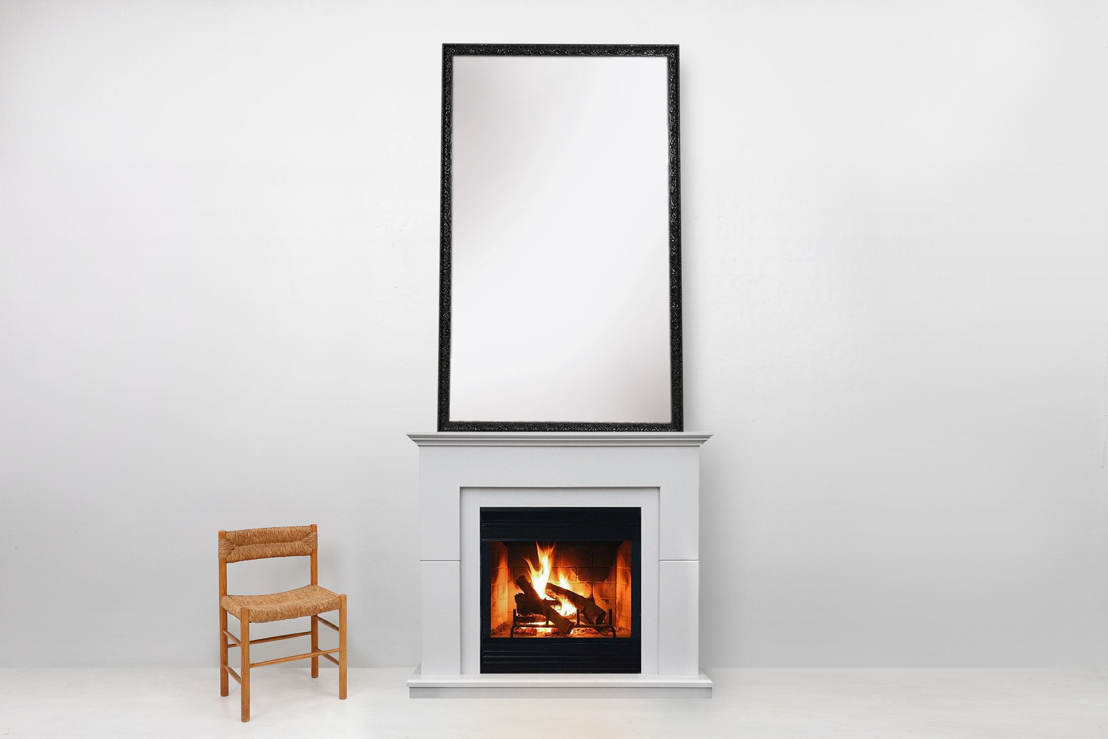 Baroque black large oak mantel or fireplace mirror, France ca. 1850thumbnail